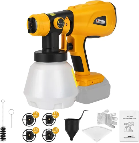 Pistola pulverizadora inalámbrica WaxPar compatible con batería Dewalt 20V, pistola de pintura HVLP de 200W 18V con motor sin escobillas, 4