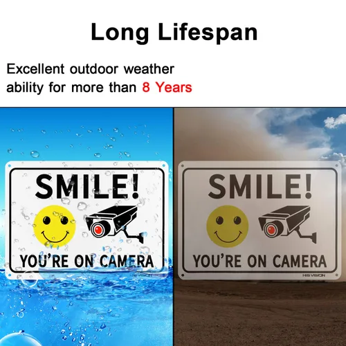 Miniatura 6 de Paquete de 2 carteles de videovigilancia con texto en inglés "Smile You're on Camer", de 10 x 7 pulgadas, de aluminio libre de óxido, resistente a