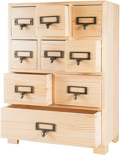 Miniatura 17 de Gabinete de boticario con 16 cajones con mesa, baúles y gabinetes de boticario, gabinete para catálogo de tarjetas de biblioteca, caja de Azul