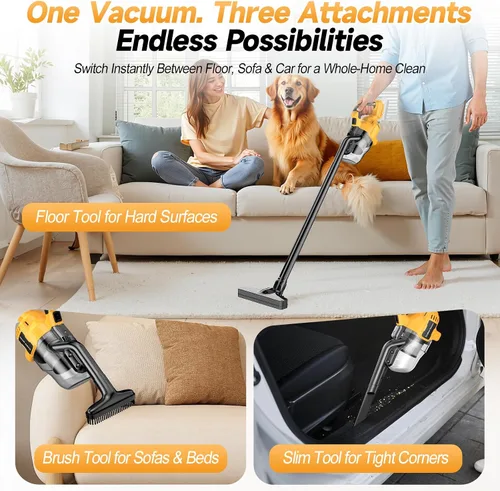 Miniatura 7 de Aspiradora de mano inalámbrica compatible con batería DeWalt de 20V, succión fuerte de 16000 Pa, 2 filtros HEPA y 4 boquillas, aspiradora portátil
