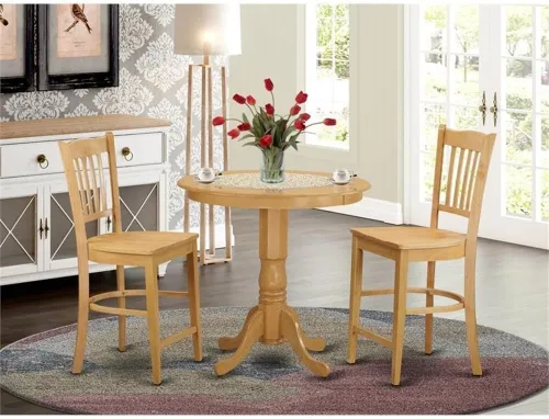 Miniatura 2 de East West Furniture JAGR3-OAK-W - Juego de mesa de comedor de 3 piezas de altura de encimera de cocina contiene una mesa redonda de madera con Roble