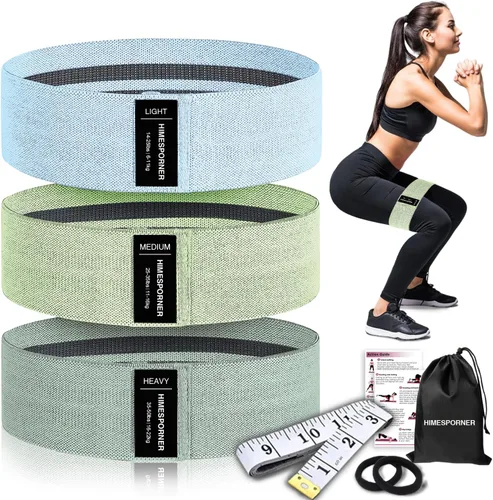 HIMESPORNER Bandas anchas de resistencia de tela para entrenamiento, bandas antideslizantes de ejercicio para glúteos de 3 niveles para mujeres y