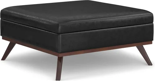 Miniatura 28 de Simpli Home Owen - Mesa auxiliar cuadrada de 91 cm (36 pulgadas) de ancho, otomana de almacenamiento con tapa superior, reposapiés tapizado en cuero