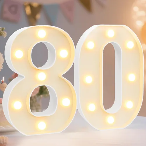 Miniatura 9 de Pooqla Letras y Números Decorativos con Luces LED, Letras y Números de Neón de Plástico Blanco para Decoración de Fiestas, Bodas, Funciona