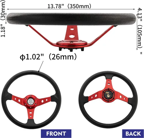 Miniatura 2 de Volante universal Deep Dish de 13.8 pulgadas/350mm, 6 pernos, volante de carreras/carrito de golf drifting, agarre de cuero vinílico y aluminio