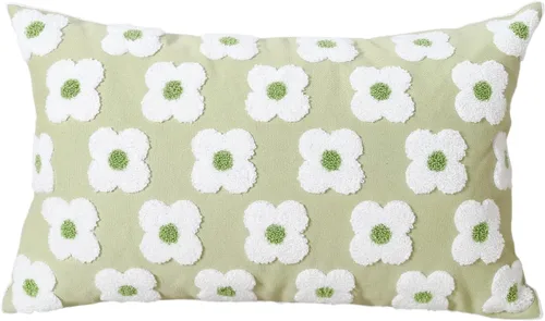 Miniatura 17 de DECOBIRD Funda de almohada bordada de 18 x 18 pulgadas, diseño floral beige, decoración del hogar, funda de almohada bordada de lona de algodón