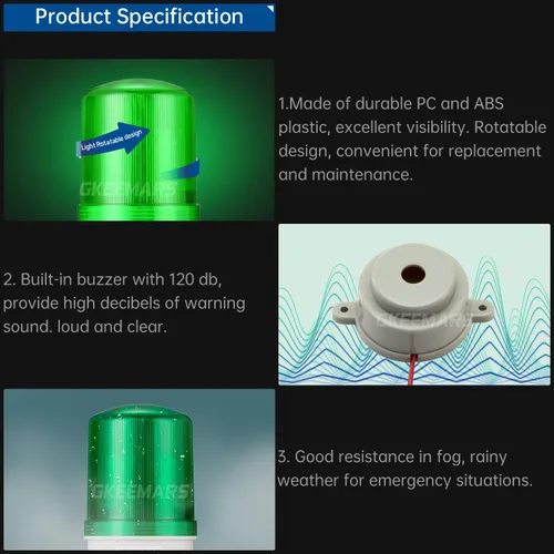 Miniatura 2 de Lámpara de torre de alarma de señal industrial LTE-1101J AC 110V, luz de advertencia estroboscópica giratoria LED con zumbador para emergencia Verde