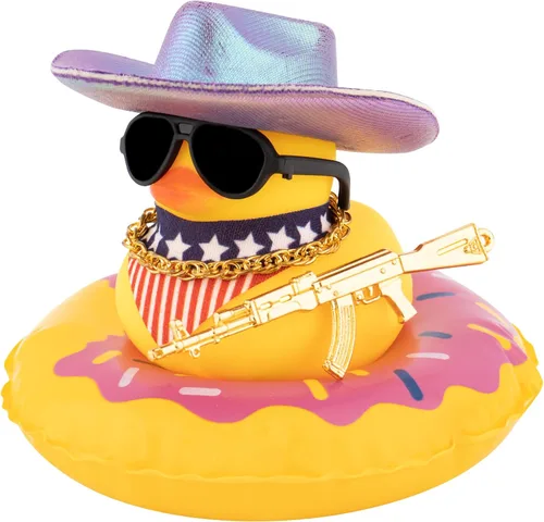 Miniatura 9 de wonuu Decoración de fiesta de pato de goma para automóvil, sombrero de vaquero espacial con purpurina brillante, accesorios para tablero
