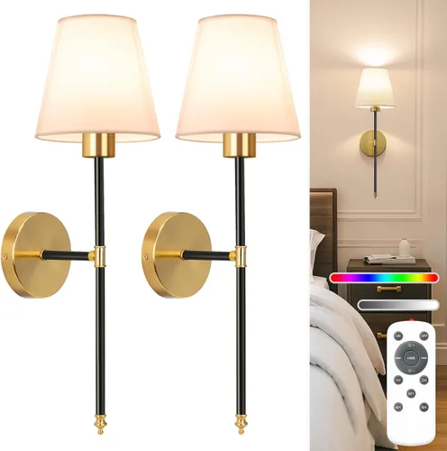Miniatura 22 de NIORSUN Juego de 2 apliques de pared con pilas de 13.8 pulgadas, luces de pared recargables negras con bombillas desmontables regulables de 10400