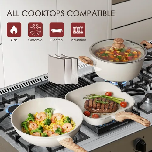 Miniatura 4 de Kikcoin Juego de Ollas y Sartenes Antiadherentes de 31 Piezas para Cocina, Incluye Sartén para Asar, Cacerola, Bandeja para Hornear y Utensilios