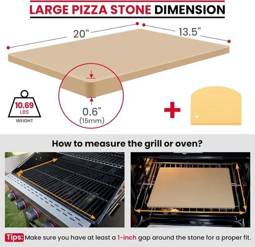 Miniatura 2 de Unicook Piedra de Pizza Grande para Horno de 20 Pulgadas, Piedra Rectangular para Hornear de 20" x 13.5" x 0.67", Bandeja para Pan de Cordierita