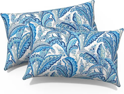 Miniatura 645 de Juego de 2 almohadas para exteriores de 16 x 16 pulgadas, repelentes al agua con interiores, para muebles de patio, hogar, jardín, geometría bohemia