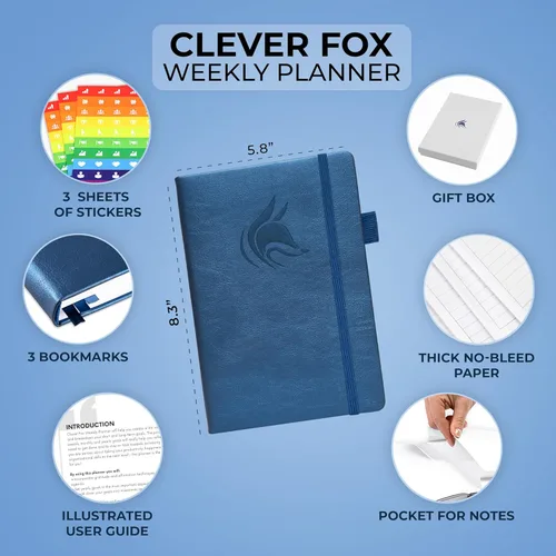 Miniatura 2 de Clever Fox Planner – Planificador semanal y mensual sin fecha para productividad, manejo del tiempo y objetivos – Diario organizador – A5