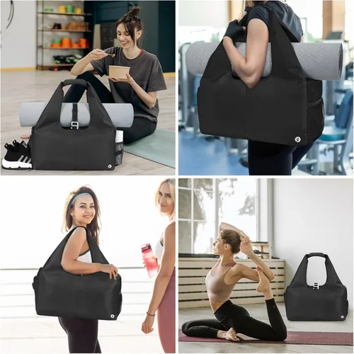 Miniatura 6 de sportsnew Bolsas de gimnasio de yoga para mujer con compartimento para zapatos, bolsillos de almacenamiento en seco húmedo y soporte ajustable