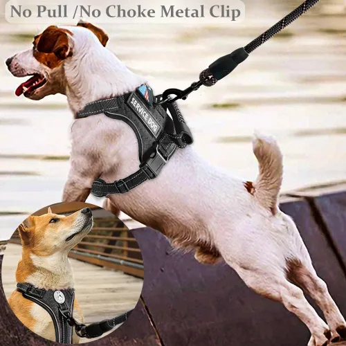 Miniatura 5 de Arnés para perro de servicio Cymiler, juego de arnés y correa sin tirones, arnés ajustable de Oxford reflectante para perro de servicio con asa