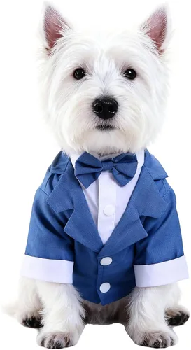 Miniatura 15 de GabeFish Chaquetas de boda para mascotas, traje para perros con pajarita, cachorro, gato, ropa formal camisa esmoquin (negro, S