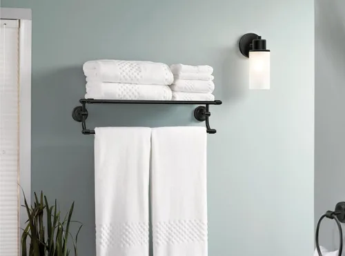 Miniatura 2 de Moen DN0794BL Iso - Estante de baño estilo hotel de 24 pulgadas de ancho con barra de toalla, color negro mate Mate negro