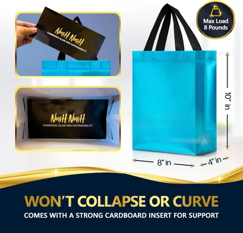 Miniatura 5 de Nush Nush Bolsas de regalo de tamaño mediano color azul aguamarina – Juego de 12 bolsas de regalo reutilizables azul claro con asas – Bolsas