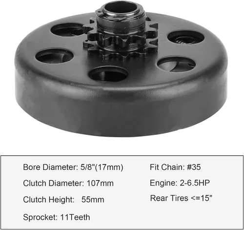 Miniatura 8 de Embrague Go Kart 5/8" de diámetro 11 dientes para cadena #35, embrague centrífugo para minimotos y mini motos 2.8HP 97cc, hasta 2.8HP