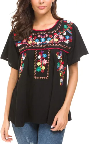 Miniatura 5 de YZXDORWJ - Cómoda blusa mexicana bordada de verano y sin mangas para mujer