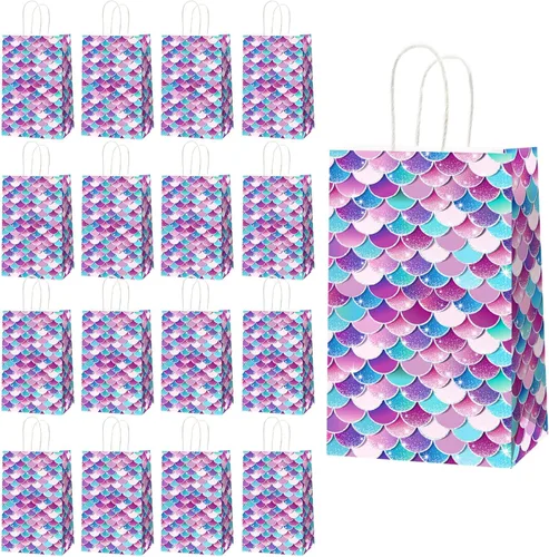 Tevxj 16 bolsas de regalo de sirenas para fiesta temática de sirenas, bolsas de regalo para fiestas temáticas de princesas, bolsas de dulces para