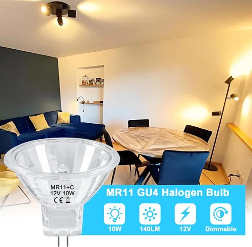 Miniatura 3 de MR11 Halogen Bulb 10W 12V FTD Spotlight Bulb,GU4 Bi-Pin Base with Glass Cover for Landscape,Accent,Track Lights,Fiber Optics,Christmas,Dimmable,Warm