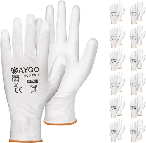 Miniatura 61 de KAYGO KG11PB - Guantes de seguridad con revestimiento delgado de poliuretano, tejido sin costuras, agarre suave en palma y dedos, para trabajo Verde
