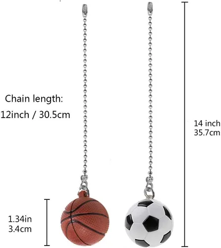 Miniatura 3 de Tiradores de cadena para ventilador de techo, extensión decorativa de 12 pulgadas, adornos extensores de fútbol y baloncesto, juego de tiradores