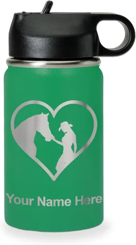 Miniatura 63 de LaserGram Botella de agua personalizada, corazón de vaquera de caballo, acero inoxidable de doble pared aislada al vacío con popote superior, regalo