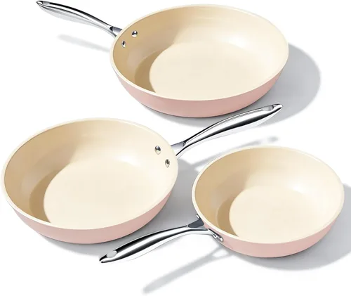 Miniatura 10 de UUKRAVE Juego de sartenes de cerámica antiadherente, sartén de cerámica para cocinar, saludable y no tóxico, sin PFAS/PTFE/PFOA, compatible con Crema