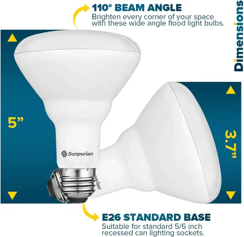 Miniatura 4 de SUNPERIAN Bombilla LED BR30, 8.5 W = 65 W, 4000 K blanco frío, 800 lúmenes, bombillas de inundación regulables para latas empotradas, clasificación