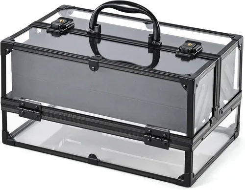 FRENESSA Estuche de maquillaje portátil para cosméticos, caja organizadora de artículos de tocador, estuche de acrílico transparente para artistas