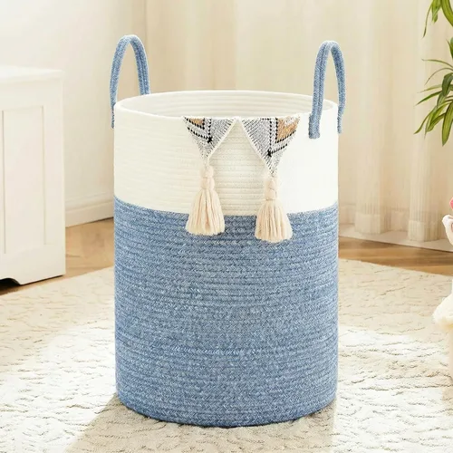 Miniatura 16 de Artfeel - Cesto para la ropa sucia de cuerda de algodón tejida, para guardar ropa sucia, juguetes y mantas en el baño, la habitación del bebé