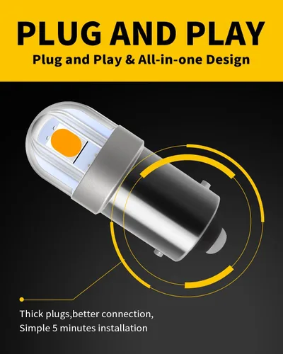 Miniatura 4 de Antline BA9S BA9 1895 1891 53 57 47830 64111 3893 Bombilla LED amarillo ámbar, superbrillante Canbus libre de errores, 12 voltios de repuesto