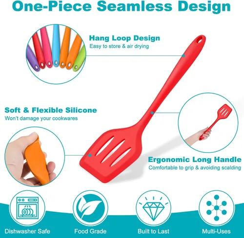 Miniatura 3 de TeamFar Utensilios de cocina de silicona, juego de utensilios de cocina de 7 piezas con cuchara giratoria, espátula cucharón, perfecto para hornear