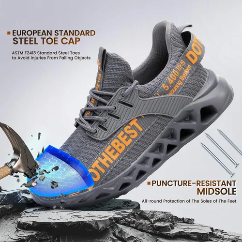 Miniatura 40 de Furuian - Tenis con punta de acero para hombres y mujeres, zapatos de seguridad ligeros, cómodos, a prueba de pinchazos, zapatos de trabajo