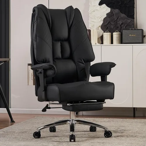 Miniatura 11 de EXCEBET Silla de oficina grande y alta de 400 libras de ancho, silla de oficina ejecutiva de cuero con respaldo alto con reposapiés, sillas Malla