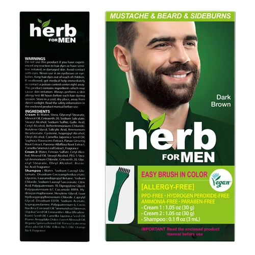 Miniatura 8 de Tinte para bigote y barba para hombre (marrón oscuro, paquete de 3), sin PPD, sin amoníaco, vegano con ingredientes naturales, suave para pieles