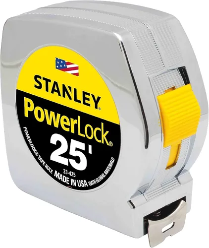 Miniatura 2 de Stanley 33425 Powerlock II Cinta Métrica de Retorno Automático, 1 pulgada x 25 pies, Cromo/Amarillo
