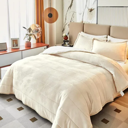 Miniatura 8 de Manta de cama gruesa de franela de lujo de 3 capas, tamaño individual, manta sherpa de terciopelo de felpa suave con 2 fundas de almohada, pesada