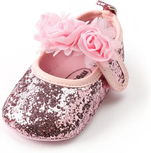 Miniatura 125 de RVROVIC Mocasines de princesa para bebé, zapatos brillantes de Mary Jane, zapatos de cuna de suela suave y ligera de primera calidad, zapatos