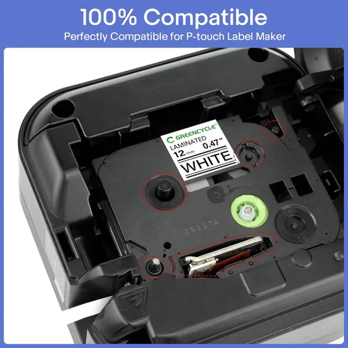 Miniatura 2 de GREENCYCLE Paquete de 8 cintas blancas laminadas de 0.472 in 0.47 pulgadas compatibles con Ptouch AZE-231 TZ-231 TZ231 1/2 pulgadas