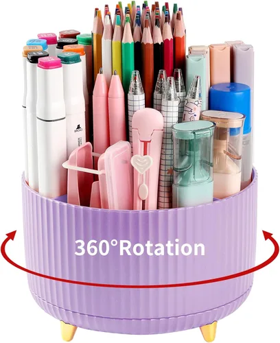 Miniatura 10 de Soporte para Lápices y Bolígrafos de Escritorio, Organizador Giratório de 5 Ranuras de 360° para Escritorio, Organizador de Suministros de Papelería