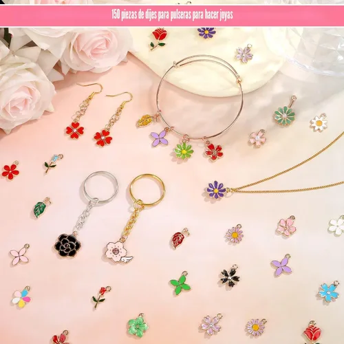 Miniatura 6 de 150 Dijes de Flores para Fabricación de Joyas (75 Pares), Surtido de Dijes Metálicos Mixtos al Por Mayor a Granel para Collar, Pulsera y Aretes DIY