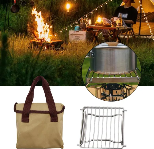 Miniatura 4 de Saihisday Parrilla plegable para fogata, parrilla portátil para acampar con patas plegables, rejilla de acero inoxidable 304 para estufa de gas