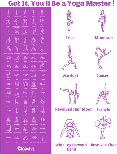 Miniatura 2 de Instructional Travel Yoga Mat with 75 Asanas Poses & Exercises - Exercise Mat for Home Workout, Includes Carrying Bag, 68"x24"x0.25" Violeta/Azul