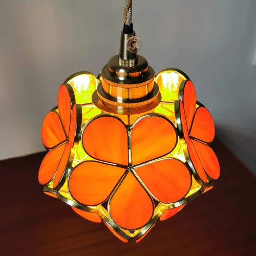 Miniatura 4 de Bieye L10749 - Lámpara colgante de techo de vidrio manchado estilo Tiffany con pantalla de 8 pulgadas de ancho (naranja, 8" flor de cerezo)