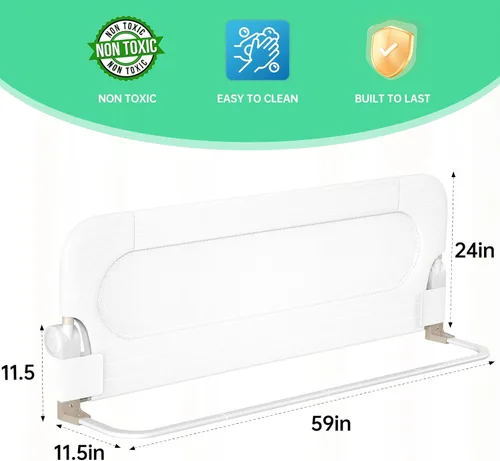 Miniatura 2 de UPGOGO Barandilla plegable para cama de niños, barandilla de cama para bebé con sistema de seguridad de anclaje reforzado, se adapta a literas