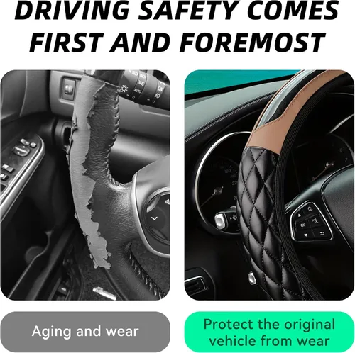 Miniatura 4 de Funda para volante de automóvil, 14.5 a 15 pulgadas, de piel antideslizante, diseño cómodo y seguro, accesorios universales para volantes