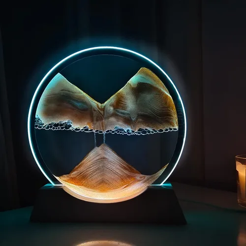 Miniatura 2 de Akaco Arte de arena movimiento líquido con base de madera blanca clara, arte de arena en movimiento, flujo de vidrio redondo, pintura de arena, 3